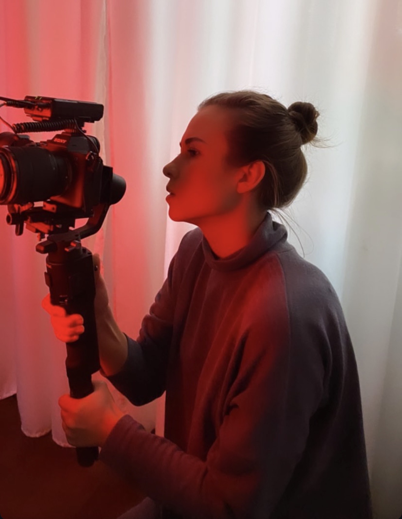 Viktoriia with video camera